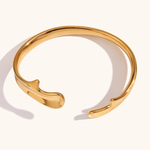 18K Gold Plated Open Bangle Cuff*Abstract Minimalist High Gloss Design*JD - Picture 3 of 9